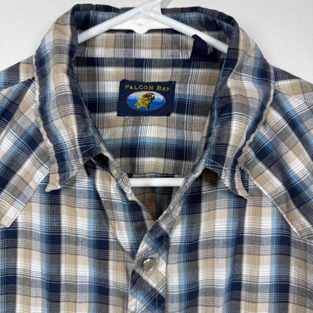 Falcon Bay Plaid Western Shirt, Short Sleeve,Pearl Snap Button, Men's‎ Sz Medium